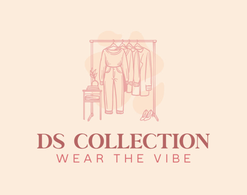 DS Collection logo with a clothing rack and shoes on a beige background